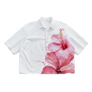 Men's Floral Oversized Shirts Button Down Short Sleeve Baggy Summer Shirt Tops