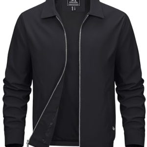 Men's Lightweight Jackets Full Zip Up Light Coat Laydown Collar Jacket Casual Windbreaker Jacket with Zip Pockets