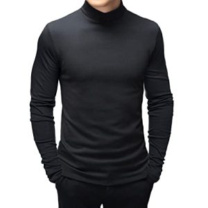 Men's Fashion Mock Turtleneck T-Shirts Long Sleeve Pullover Sweater Basic Designed Undershirt Slim Fit Top