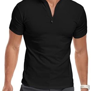 Men's Long/Short Sleeve Polo Shirts Quarter-Zip Casual Slim Fit Mock Neck Basic Designed Cotton Shirts