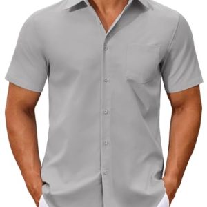 Men's Button Down Shirts Short Sleeve Casual Dress Shirts Untucked Summer Shirt with Pocket
