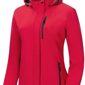 Women's Softshell Jacket Lightweight Fleece Lined Rain Jacket Waterproof Warm Windbreaker Coat With Removable Hood
