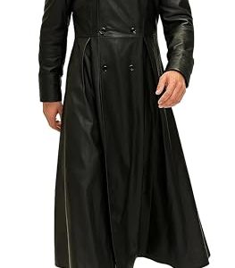 Men’s Full-Length Long Trench Coat – Premium 100% Real Leather Double Breasted Overcoats