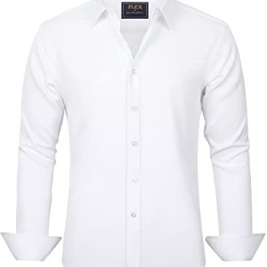 Men's Dress Shirts Solid Long Sleeve Stretch Wrinkle-Free Formal Shirt Business Casual Button Down Shirts