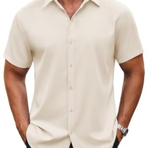 Men's Button Down Shirt Short Sleeve Dress Shirt Casual Beach Summer Wedding Shirt