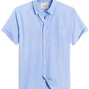 Men's Short Sleeve Oxford Shirt Regular Fit Button Down Collar Shirts with Pocket