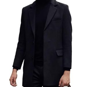 Men's Mid Long Trench Coat Single Breasted Notched Collar Slim Fit Peacoat Winter Jacket Overcoat