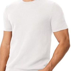 Mens 100% Cotton T-Shirts Casual Short Sleeve Crewneck Knit Shirts Summer Waffle Solid Knitted Pullover Sweater
