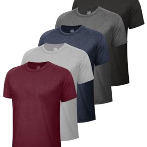 5 Pack Workout Shirts for Men-Quick Dry Black Gym Moisture Wicking Short Sleeve T-Shirts for Running Athletic Casual