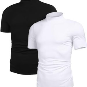 Men's Casual Mock Turtleneck Pullover Tops Short Sleeve Slim Fit T-Shirts Basic Solid Color Tees