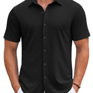 Mens Casual Button Down Shirts Short Sleeve Wrinkle Free Shirt Untucked Summer Stretch Dress Shirt