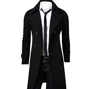 Men's Casual Trench Coat Slim Fit Notched Collar Long Jacket Business Overcoat Double Breasted Pea Coat
