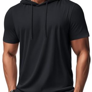 Men's Short Sleeve Hoodie Cotton Hooded T Shirts Lightweight Sweatshirt Hoodies Pullover