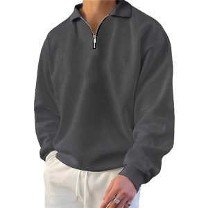 Mens Long Sleeve Polo Shirts-Casual Thermal Loose Fit Pullover Quarter Zip Sweatshirts