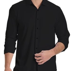Men’s Dress Shirt Wrinkle Free Knit Button Down Shirt Long Sleeve Business Shirt