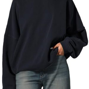 Women’s Oversized Sweatshirt Crewneck Pullover Top Casual Drop Shoulder Crew Neck Plain Shirt 2025 Fall Clothes