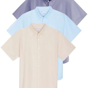 3 Pack Men's Short-Sleeve Oxford Solid Button Down Collar Casual Shirts with Pocket (Available in Big & Tall)