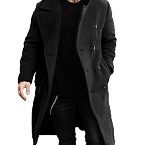 Mens Double Breasted Trench Coat Casual Lapel Collar Business Winter Long Overcoats