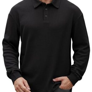 Men's Waffle Polo Stretch Textured Casual Loose fit Soft Collared Pullover (S-2XL)