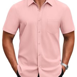 Men's Short Sleeve Button Down Shirts Casual Dress Shirts for Men Untucked Shirt with Pocket