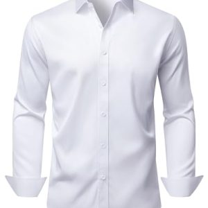 Mens Dress Shirts Wrinkle Free Stretch Business Button Down Shirt Formal Long Sleeve Wedding Casual Shirts