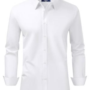 Men's Dress Shirt Regular Fit Stretch Stain Shield Long Sleeve Solid Business Wedding Button Down Shirts