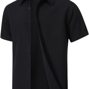 Men's Short Sleeve Button Down Shirt Lightweight Stretch Blend Summer Shirts Casual Vacation Beach Tops
