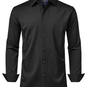 Men's Dress Shirts Stretch Long Sleeve Formal Shirt Solid Business Casual Button Down Shirts for Wedding Prom