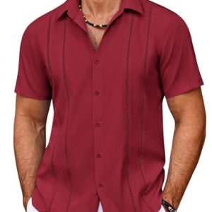 Men's Cuban Guayabera Shirt Summer Beach Vacation Shirt Casual Short Sleeve Button Down Resort Wear