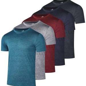 5 Pack: Men’s Short Sleeve Dry Fit T-Shirts – Moisture Wicking Athletic Workout Gym Fitness Casual Tees