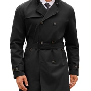 Mens Double Breasted Trench Coat Notched Lapel Windbreaker Jackets Causal Overcoat With Belt