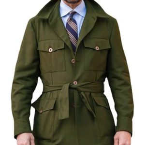 Men's Single Breasted Belted Trench Coat Lapel Safari Military Jacket Casual Slim Fit Lightweight Windbreaker