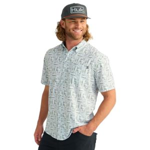 Mens Kona Pattern Short Sleeve Fishing Button Down Shirt