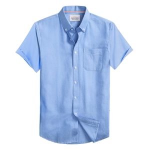 Mens Oxford Shirt Short Sleeve Regular Fit Casual Button Down Shirt with Pocket