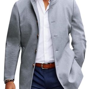 Mens Casual Overcoat Winter Single Breasted Stand Collar Peacoat Business Warm Lapel Topcoat