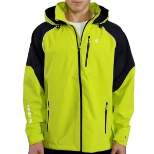 Unisex Rain Jacket Mens Waterproof With Hood, Women's Raincoats, Reflective Lightweight Windbreaker with Zippers