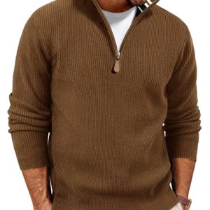 Men Quarter Zip Pullover Sweaters Casual Lightweight Knit Dress Sweater