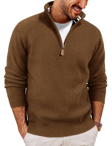 Men Quarter Zip Pullover Sweaters Casual Lightweight Knit Dress Sweater
