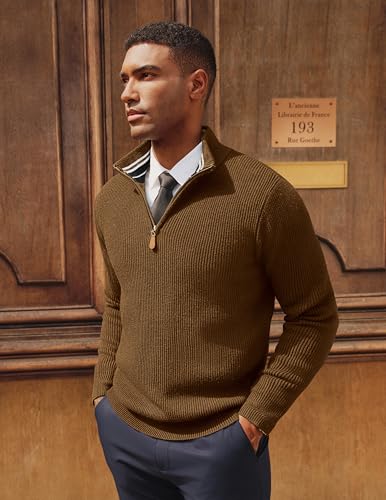 Men Quarter Zip Pullover Sweaters Casual Lightweight Knit Dress Sweater