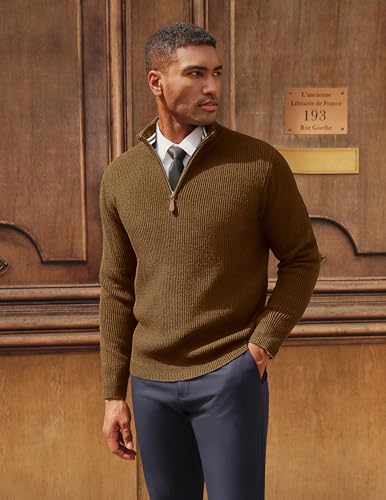 Men Quarter Zip Pullover Sweaters Casual Lightweight Knit Dress Sweater