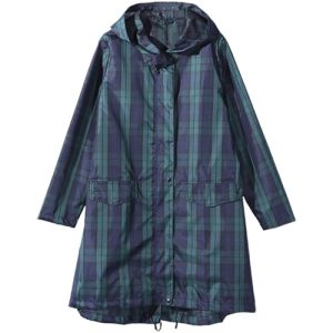 Womens Raincoat Plaid Long Waterproof Rain Jacket Coat Hiking Windbreaker Travel Outdoor Wind And Rain Poncho