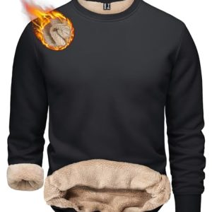 Men's Crewneck Sweatshirt Warm Sherpa Lined Thermal Sweatshirts Heavyweight Long Sleeve Winter Fleece Pullover Shirt