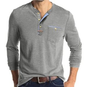 Mens Athletic Henley Shirts Casual Lightweight Long Sleeve Button Pullover with Pocket