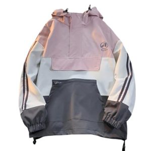 Mens Color Blocked Anorak Jacket Half Zip Hooded Windbreaker Coat Unisex Outdoor Pullover Jacket