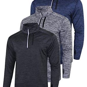 3-Pack Men’s Quarter-Zip Pullover Lightweight Long Sleeve Athletic Jackets Performance Workout Running Shirts