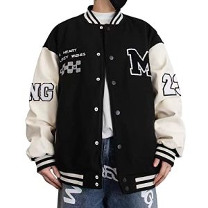 Mens Varsity Jacket Baseball Bomber Jacket Vintage Unisex Streetwear Coats with Patchwork Hipster Utility Tops