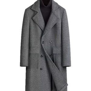 Men's Wool Blend Pea Coat Notched Collar Double Breasted Overcoat Warm Winter Trench Coat