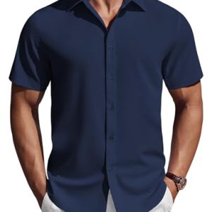 Mens Short Sleeve Button Down Shirts Casual Summer Shirt Untucked Dress Shirts