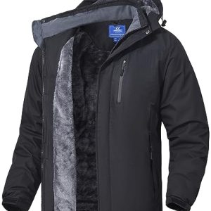 Mens Skiing Jackets with Hoode Snowboarding Waterproof Fleece Liner Coats Windproof Winter Raincoat Multi Pockets