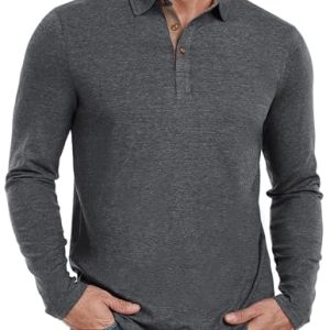 Mens Polo Short/Long Sleeve Shirt Classic Button Basic Solid Color Designed Collared Polo Shirt Fashion Casual Shirts